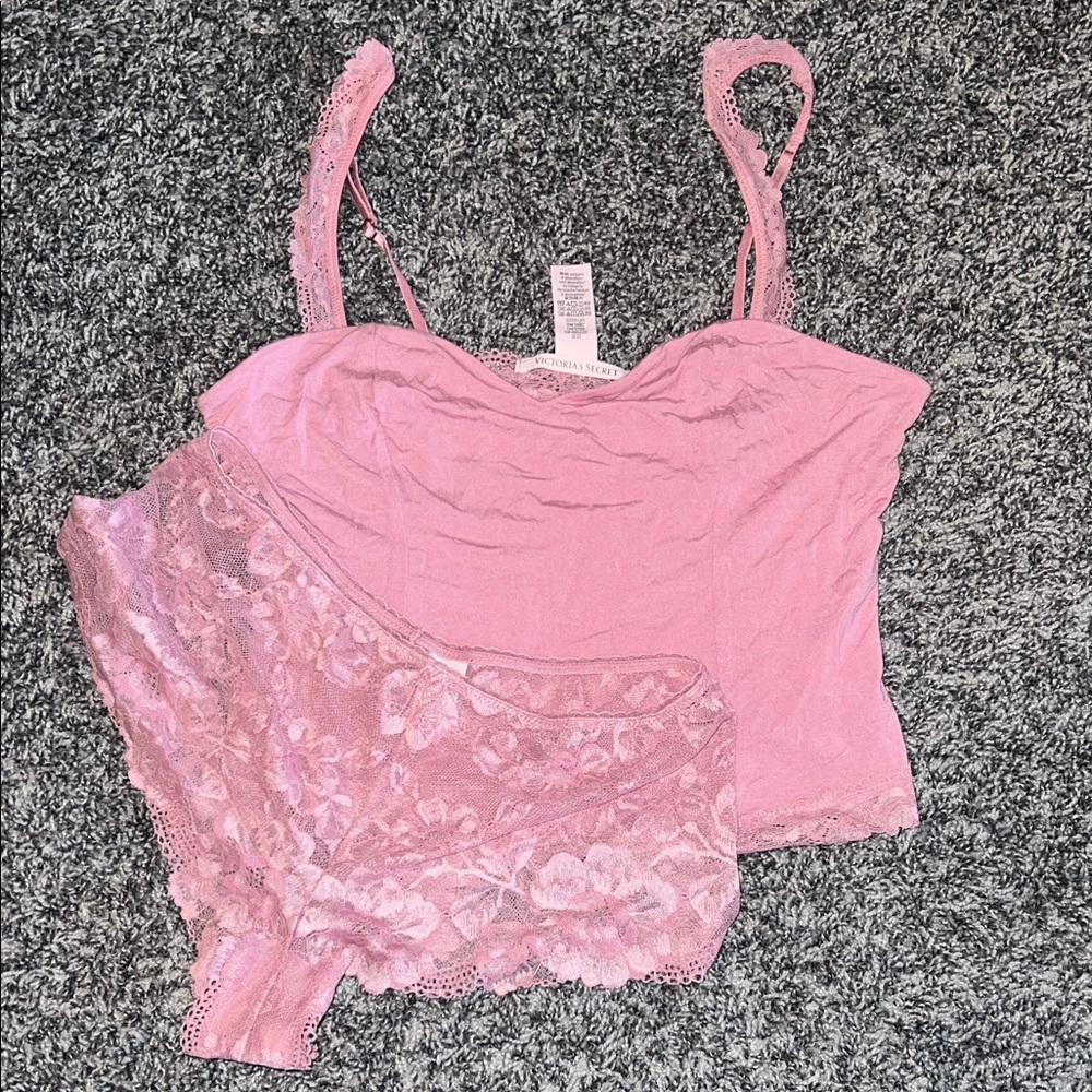 Victoria's Secret Pink Lace Crop Cami & High-Waist Panty Set